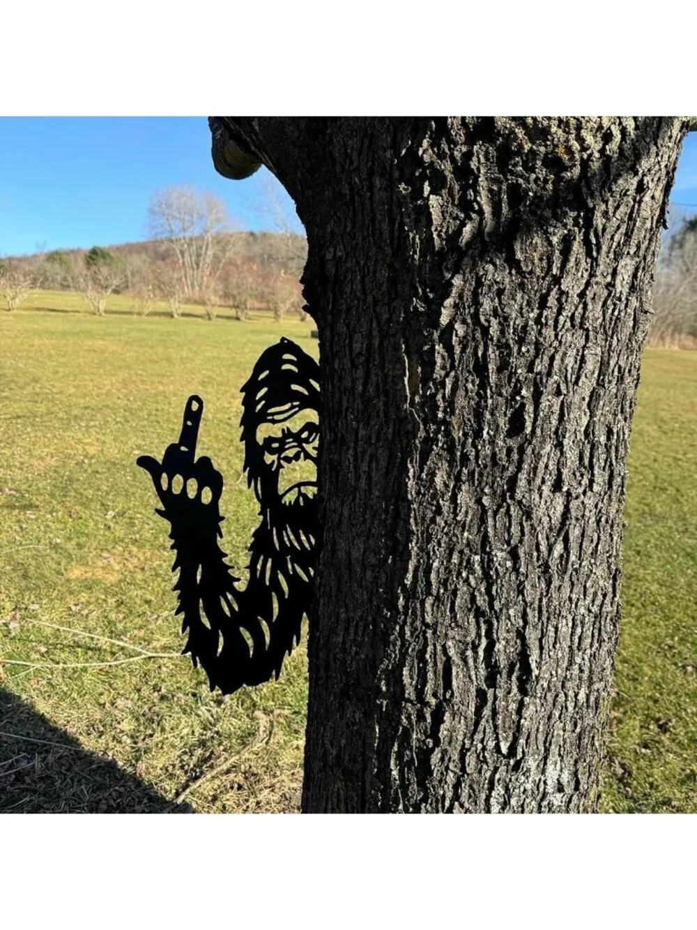 Funny Bigfoot Metal Wall Art - Large Peeking Middle Finger Sign for Garden Decor